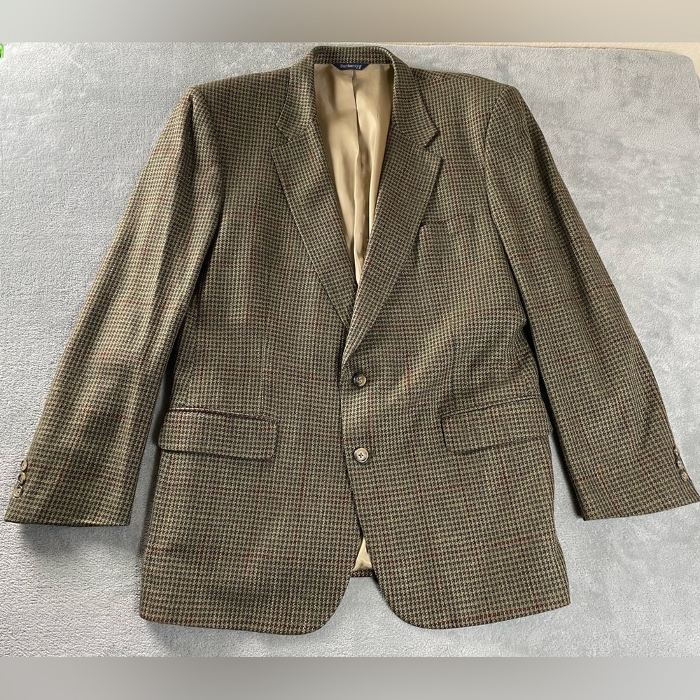Vintage Burberrys Blazer Mens 44 R (No Sz Tag) 2 Button Jacket Houndstooth